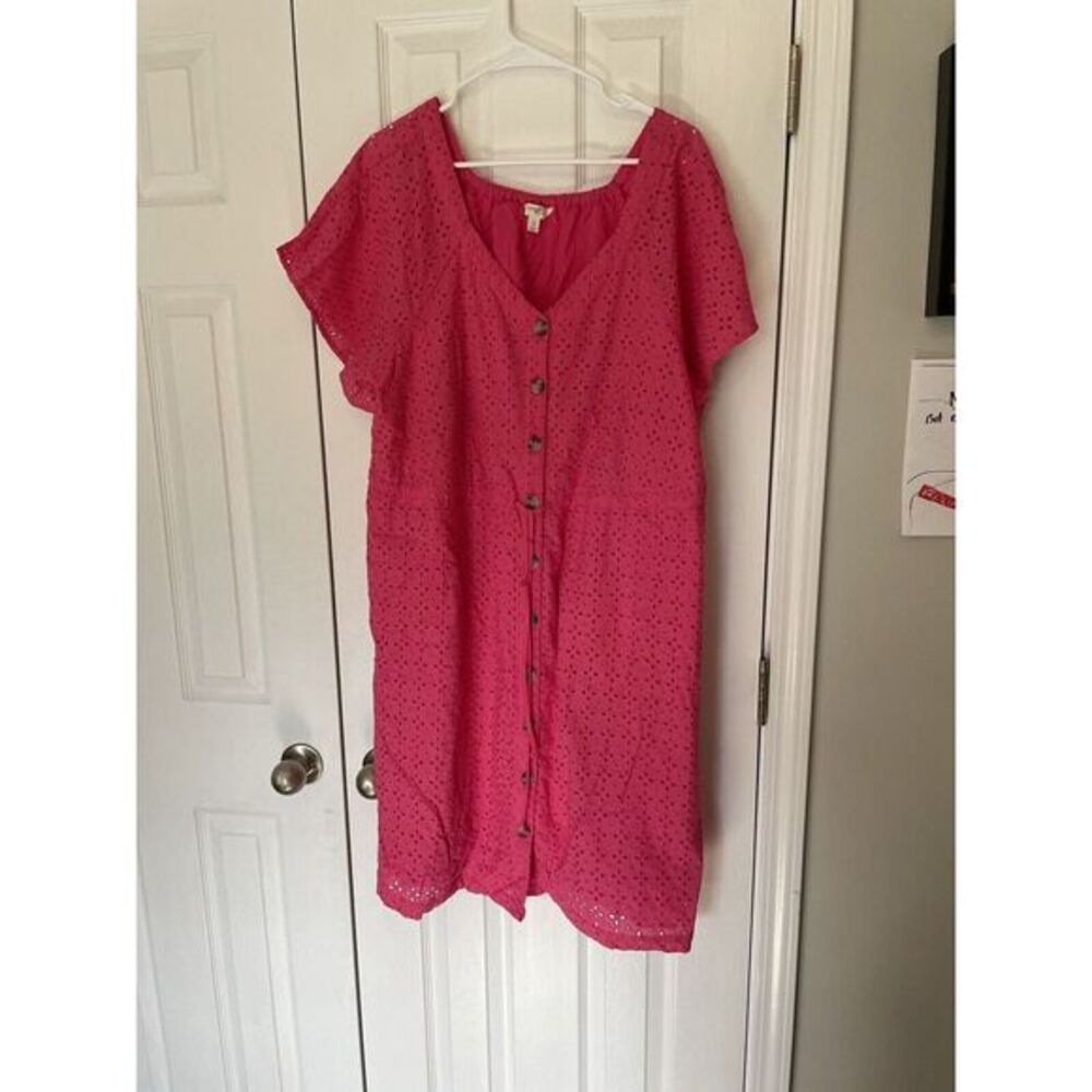 Terra & Sky  Pink Size 14‎ Cotton Nylon Short Sleeve Dress NWOT